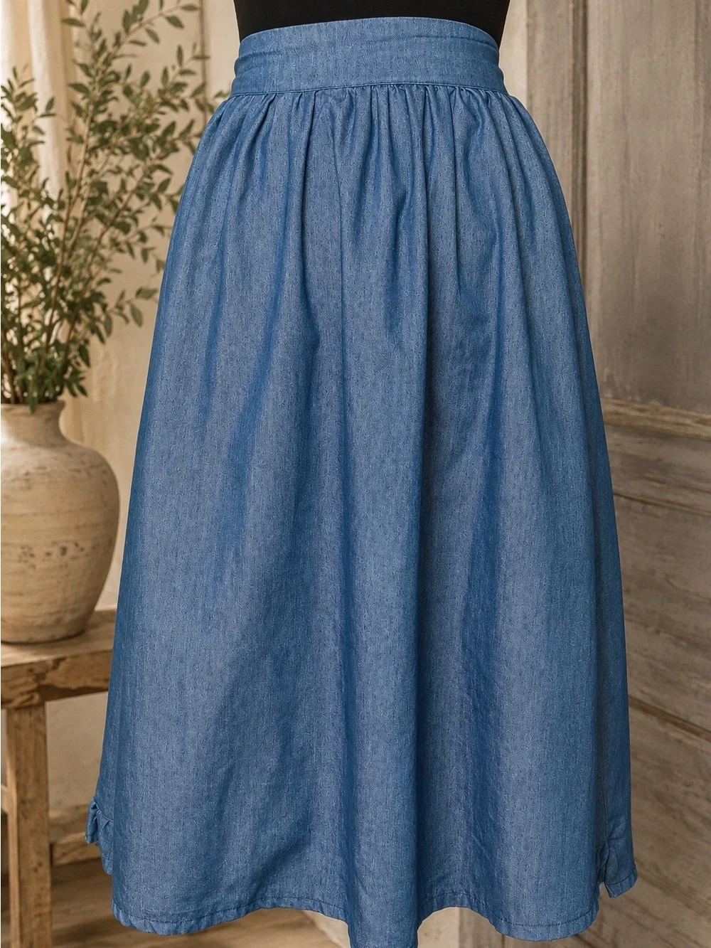 100% Cotton Chambray Wrap Apron Skirt Ruffle Trim Cottagecore Prairie Boho One S
